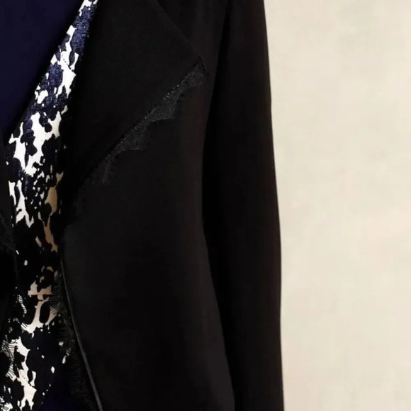 ELEVENSES‎ by ANTHROPOLOGIE Dimmet Lace Trim Open Front Blazer in Black Noir - Picture 4 of 11